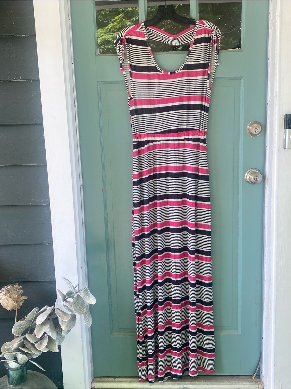 NWT New Tulle brand ModCloth summer long maxi dress stripe cap sleeve pockets S